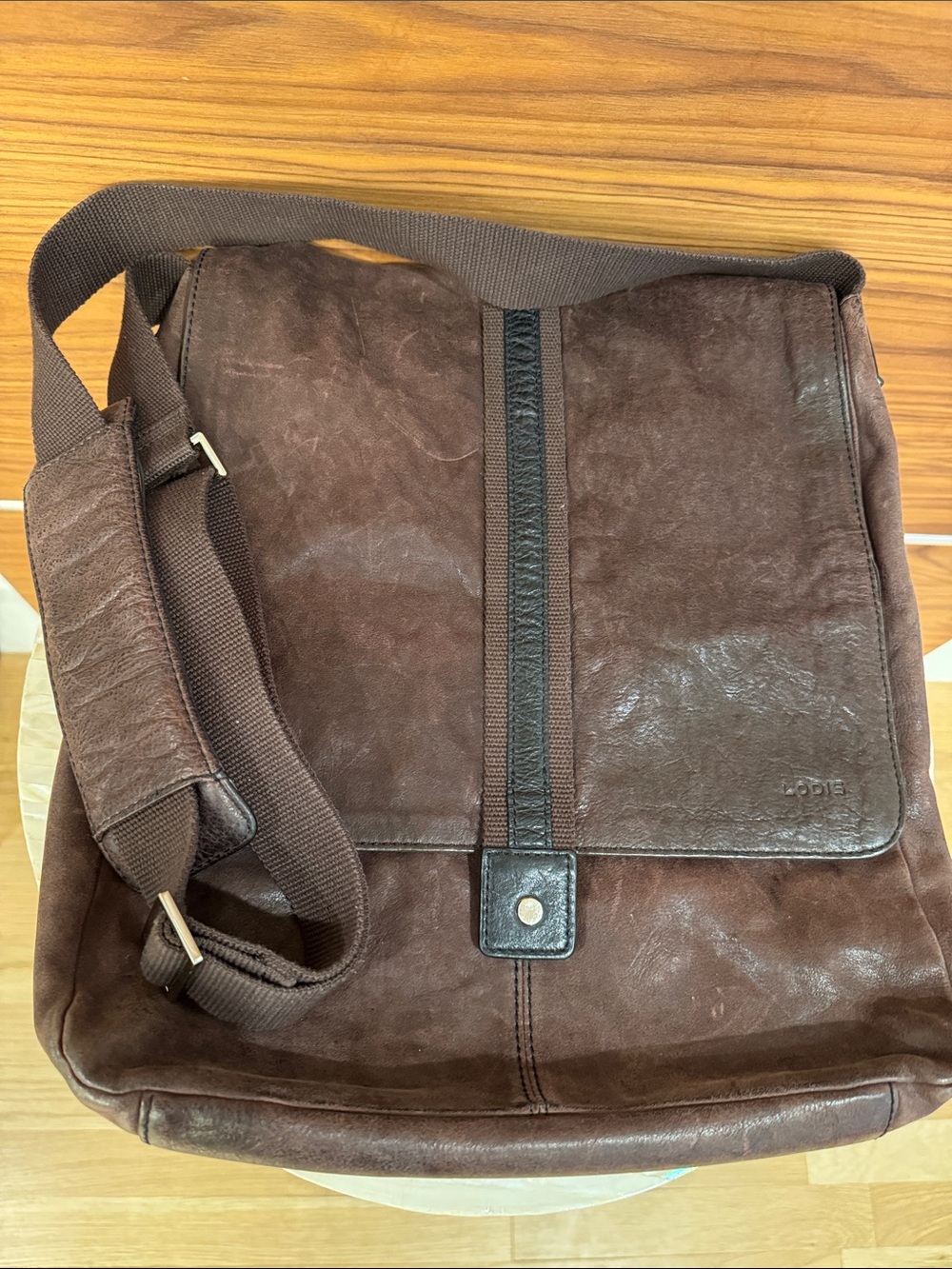 Lodis Dark Brown Leather Messenger Bag with Strap - Unisex
